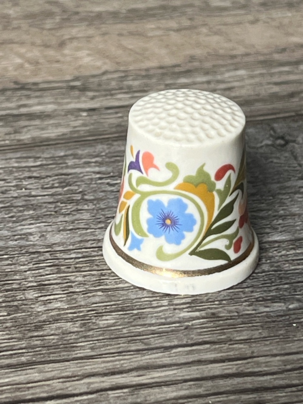 Vintage Avon Porcelain Floral Thimble with Gold Accent